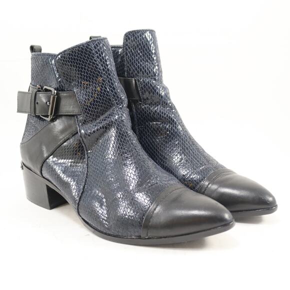 Donald J Pliner DONA Navy Leather Snakeskin Ankle Boots Size 7 - Picture 1 of 7